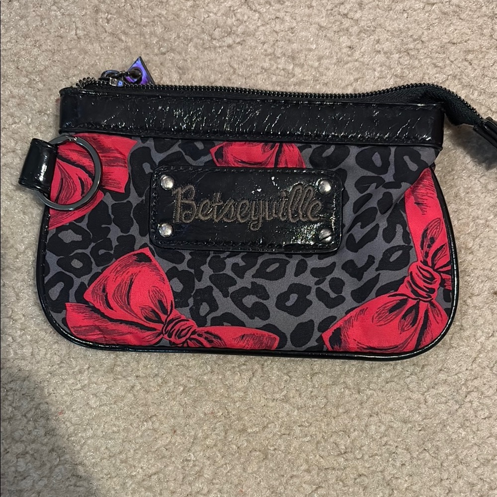 Betsey Johnson Black and Red Leopard Print Clutch